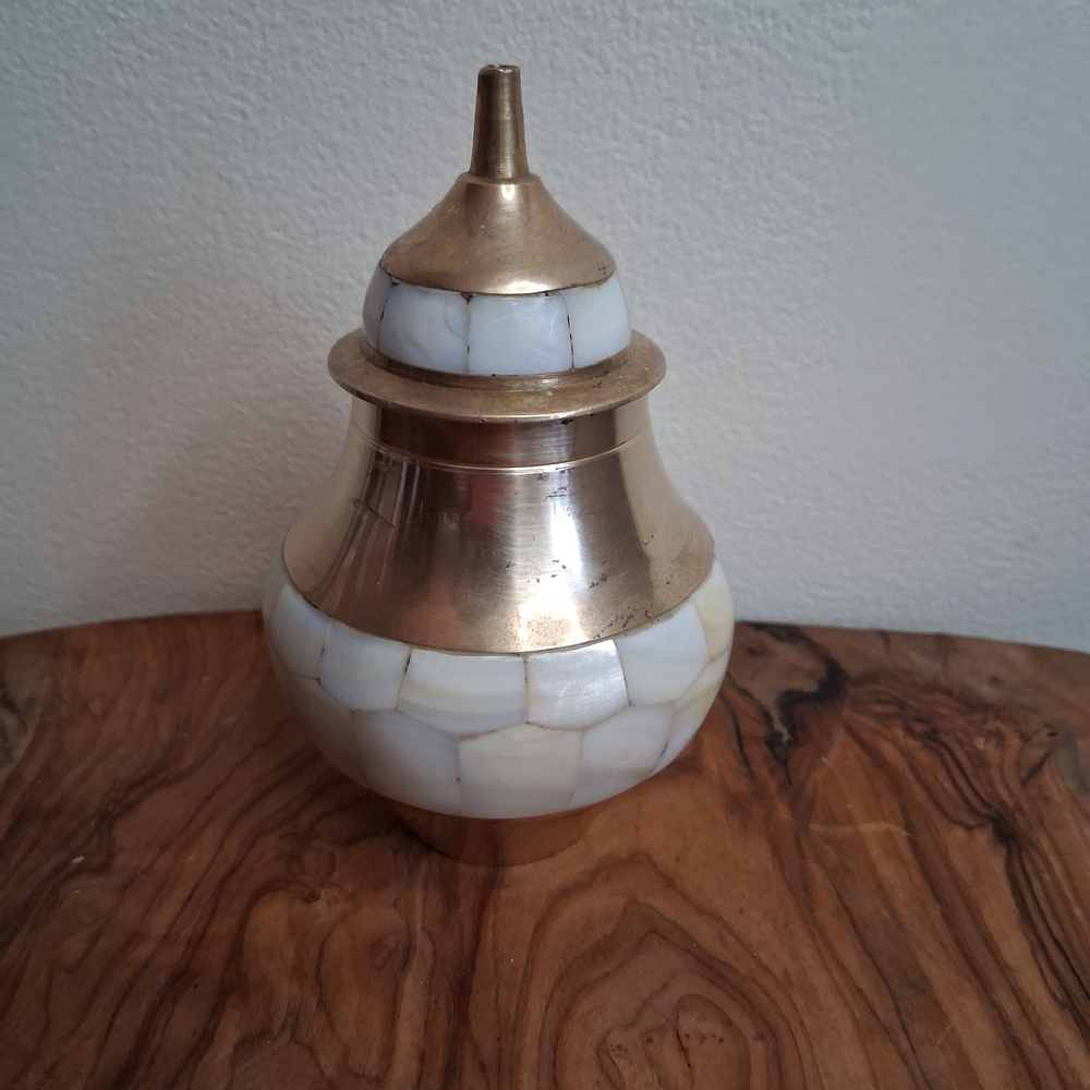 Brass And Mother Of Pearl Decorative Jar